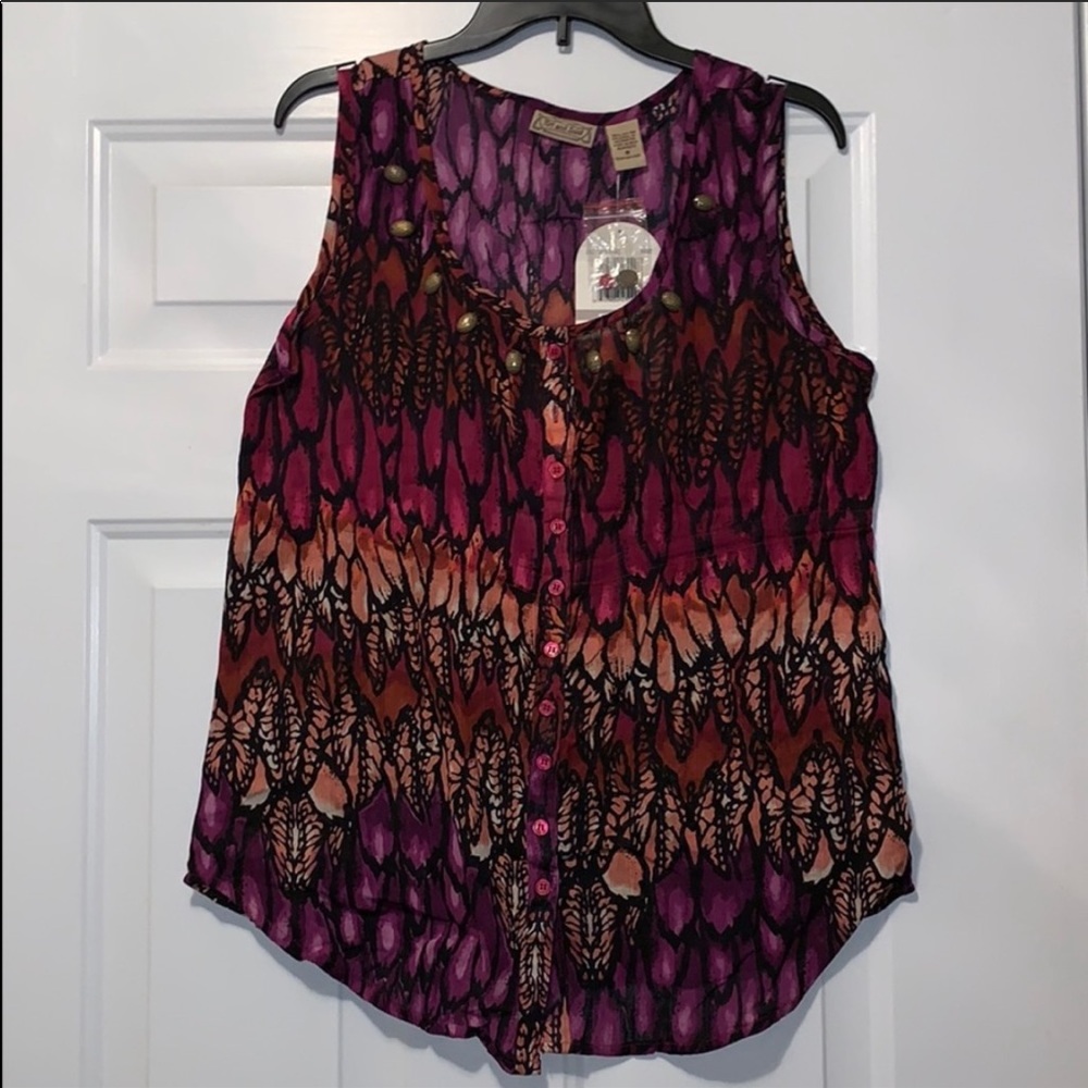 NWT Art & Soul Sleeveless Blouse Size M | Boho Print Button Front